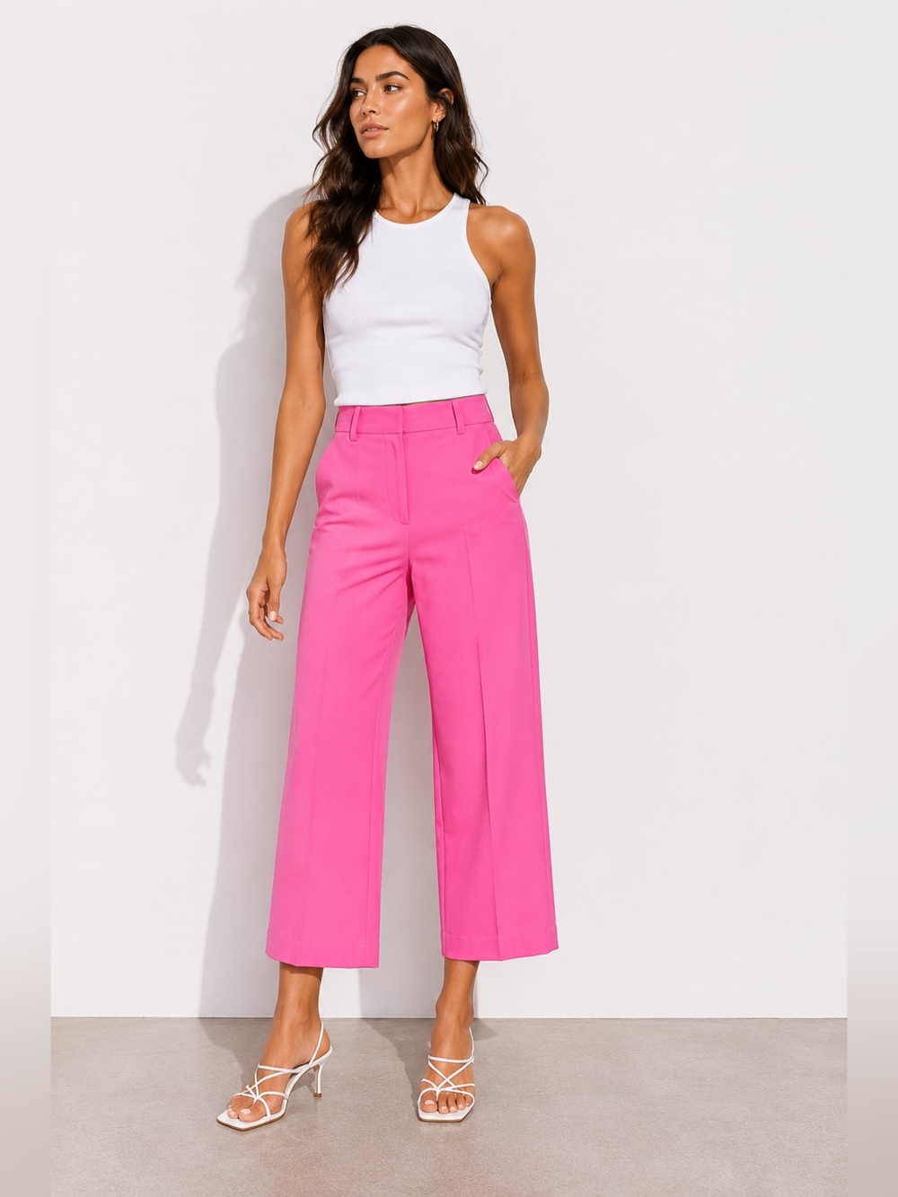 Zara Fuchsia Wide Leg Crop Pants XXL High Rise Tailored Trouser Barbiecore